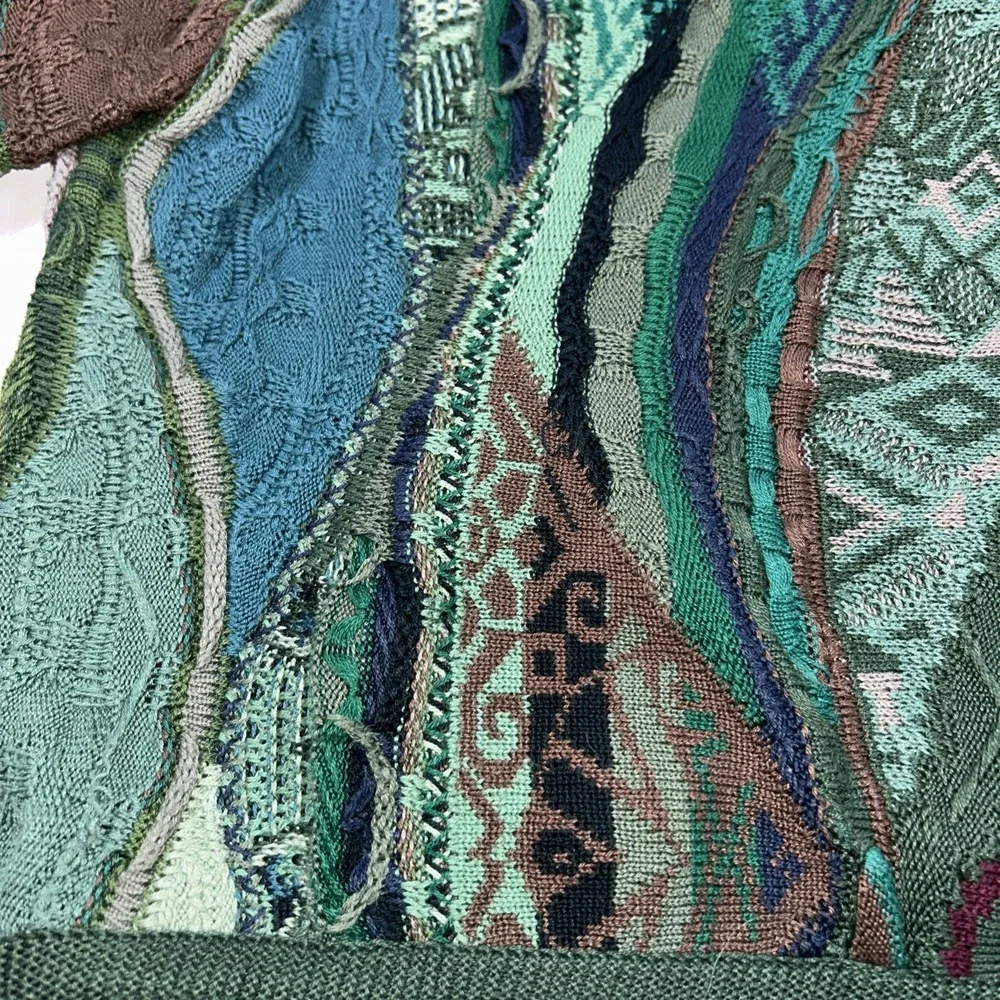 Coogi Grandpa Sweater Cardigan 3D Cable Knit Chunky 90's Multi Colored Women's M - Picture 8 of 15